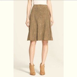 Joie Mylon Snap Front 100 % Suede Goat Leather A-Line Skirt M